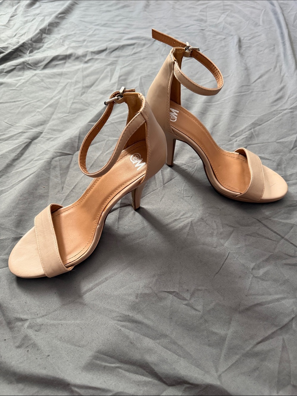 Classic Beige Ankle-Strap Heeled Sandals